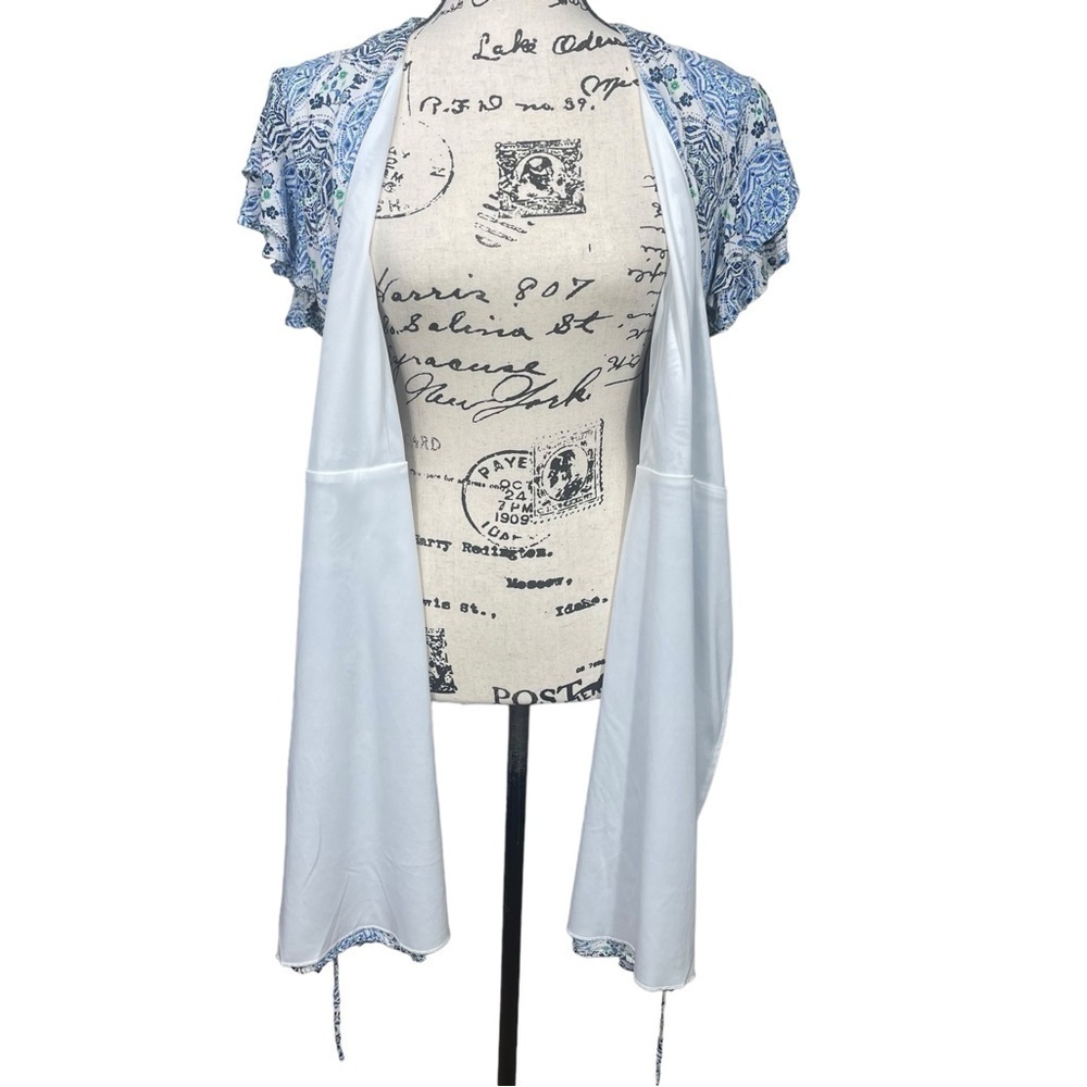 Harper Heritage Floral Design Ruffle Cap Sleeve Wrap Dress Blue - Picture 12 of 14